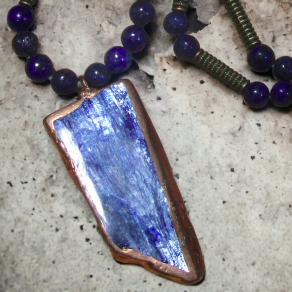 NEW Handmade Blue Kyanite Gemstone Necklace Lapis Lazuli Stone. One of a Kind! - Picture 2 of 8